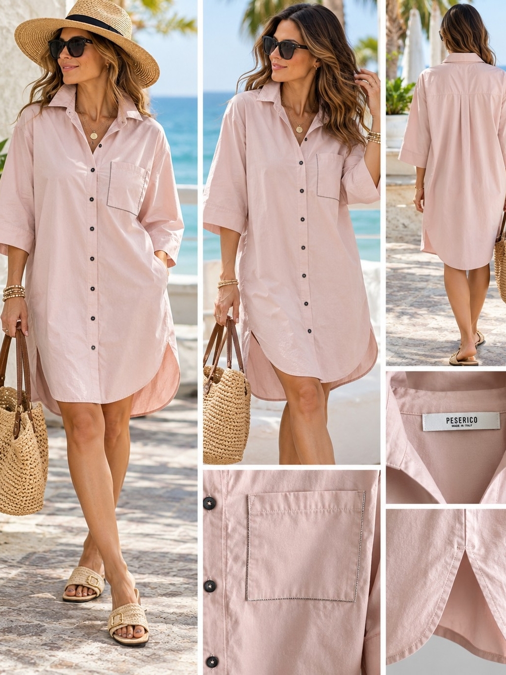 Peserico Women's Light Pink Button-Front Shirt Dress IT 36